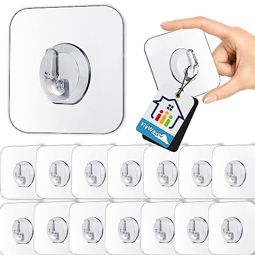 FlyWave Ganchos Adhesivos15 Piezas, Ganchos Adhesivos para Pared Libre de Perforaciones, Super Pegajoso Gancho Adhesivo Pared, Cuelga Facil Adhesivo Adecuado para Cocina y Baño, Hasta 10 KG