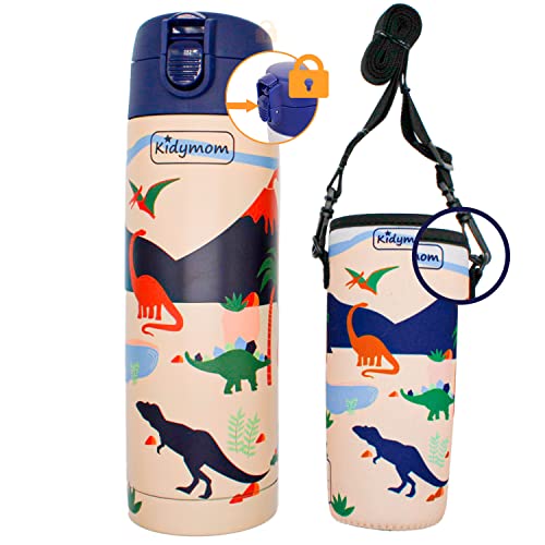 KIDYMOM Botella Agua Acero Inoxidable Para Niños Prueba De Agua +Bolsa de transporte gratuita, Cantimplora Infantil Termica Reutilizable Sin BPA, Termo Liquido Bebe 350ml, Botellas Regalo Niña