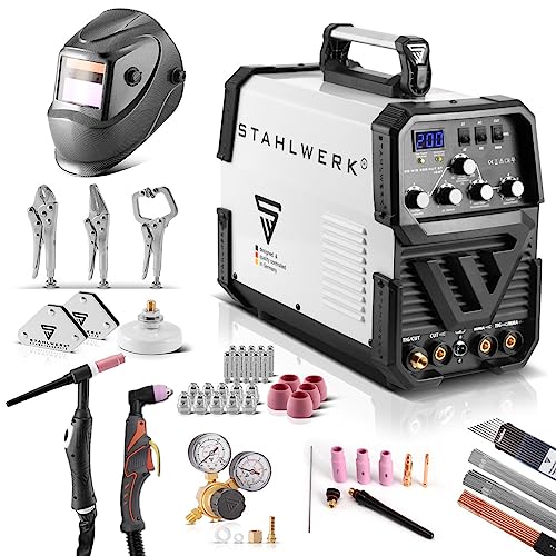 Equipo completo STAHLWERK AC/DC WIG 200 Plasma ST IGBT máquina de soldar WIG/MMA Kombi 200 Amp + cortador de plasma CUT 50 A, apto para ALU, 7 años de garantía