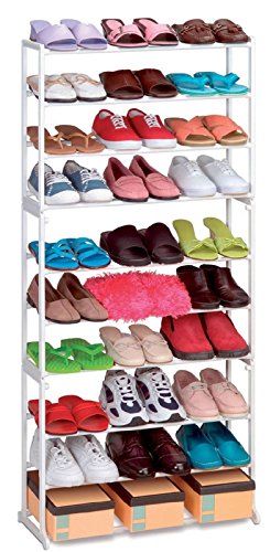 Babz – Zapatero de plástico de 10 niveles en negro/blanco – para 30 pares