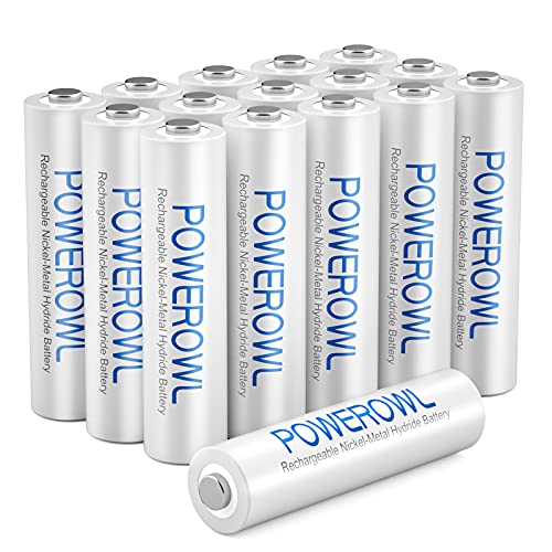 POWEROWL Pilas Recargables AAA Alta Capacidad 1000mAh 1.2V Precarga Ni-MH Pilas AAA Recargable Baja Autodescarga (16 Piezas, Recargable Aproximadamente 1200 Veces)