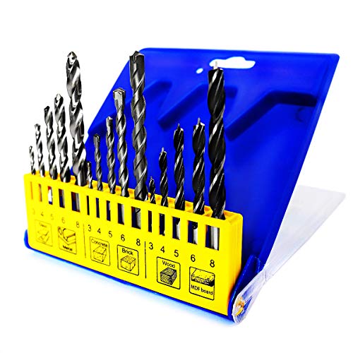 S&R Juego de Brocas para Pared y Hormigón/Metal/Madera. 15/23 Brocas (Juego de 15 Brocas Mixtas)