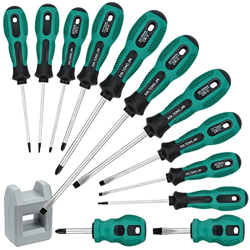 Juego de destornilladores, 13 destornilladores magnéticos, 5 puntas de cabeza plana y 3 destornilladores Torx para fijación y liberación
