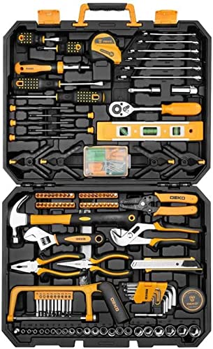 DEKO Caja Herramientas Completa 228 Piezas, Maletin Caja de herramientas Bricolaje para el Hogar, Oficia y Coche, con Juego de Destornilladores Precisión Mini Sierra Alicates Cinta Métrica