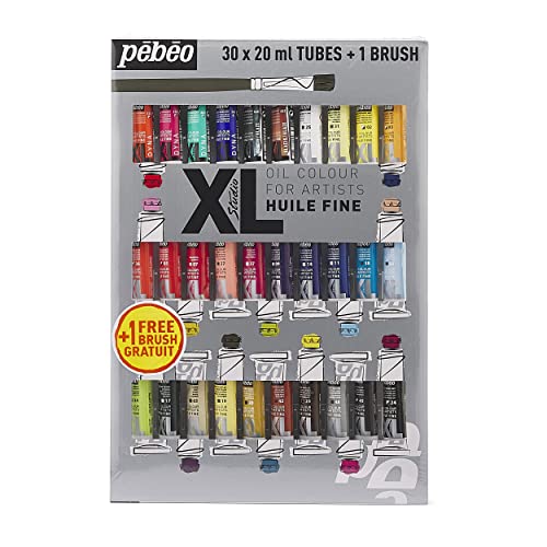 Pébéo 920231 Studio XL - Pinturas al óleo (30 tubos diferentes, 20 ml) con pincel, Multicolor