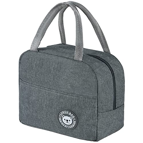 Jewan Bolsa del Almuerzo Bolsa Térmica Porta Alimentos 6L, Bolsa con Aislamiento Térmico para Comida, Porta Alimentos 6L para Exteriores Picnic Colegio Trabajo, Portátil e Isotérmica Lunch Bag (Gris)