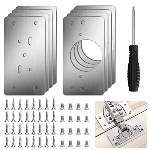 8 Piezas Placa de Reparación de Bisagras, kit de Reparación de Bisagras con 48 Tornillos y 1 Destornillador Placas de Soportes de Reparación de Acero Inoxidable para Armarios de Cocina Puertas Muebles