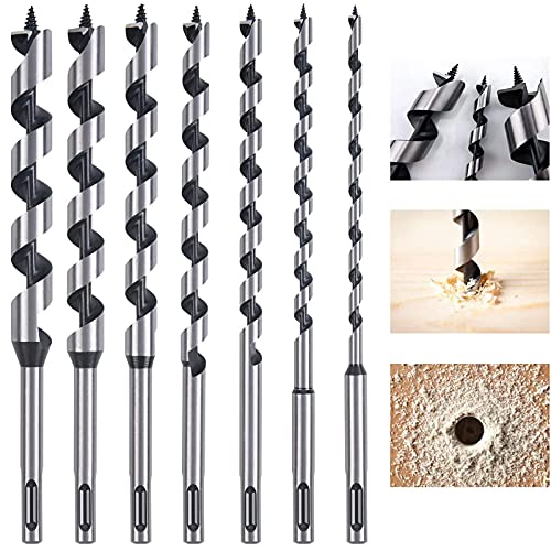 flintronic 7pcs Brocas Madera Largas, Broca Madera Hexagonal de 230mm Brocas de Madera Espiral de Acero al Carbono con Broca Helicoidal de 6 mm / 8 mm / 10 mm / 12 mm / 14 mm / 16 mm/18mm de Diámetro
