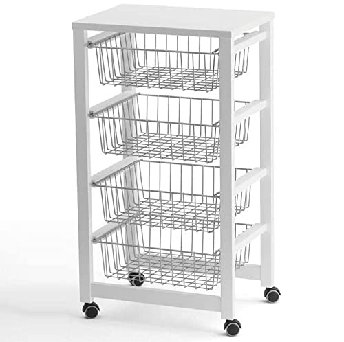 Arredamenti Italia Carro de Cocina GINGERONE, Madera - 4 Cestas - Acabado Blanco Ar-It The Heart of Wood