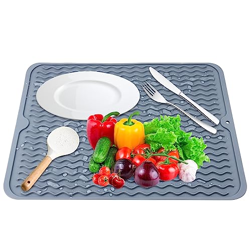 Alfombrilla Escurreplatos de Silicona, 40 x 30 cm Grande Alfombrilla Escurreplatos Plegable, Salvamanteles Estera, Soportes para Platos Grande Alfombrilla Escurreplatos Plegable para secar Platos