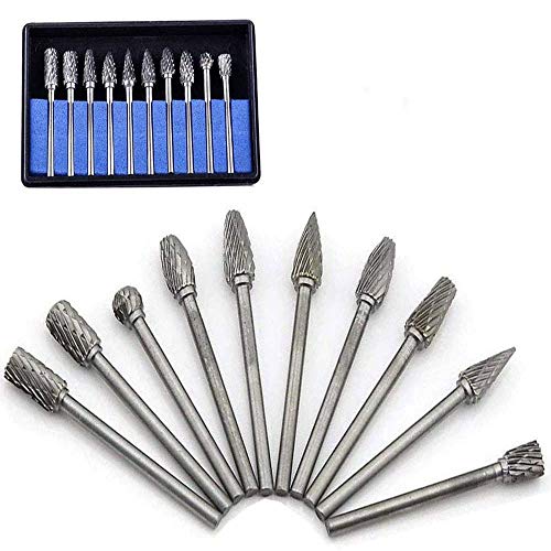 Juego brocas rotativas, 10 piezas carburo tungsteno para pulido fresas carburo de tungsteno, broca de fresa para herramientas rotativas Dremel, taladro, grabado de carpintería, perforación