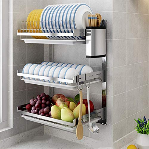 Escurridor de platos Plato de acero inoxidable estante de la pared libre del sacador Colgando cocina for guardar ESCURREPLATOS Caja de almacenamiento en rack rack de drenaje escurridor de platos para