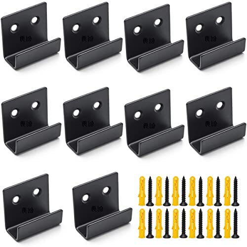 MgcTolBox 10 Juegos de Soporte Espejo Pared Con Tacos y Tonillos, Soporte de Pared de Acero Inoxidable para Cuadros, Herrajes Colgar Muebles Cocina - Gancho de Gravedad Tipo J - Negro
