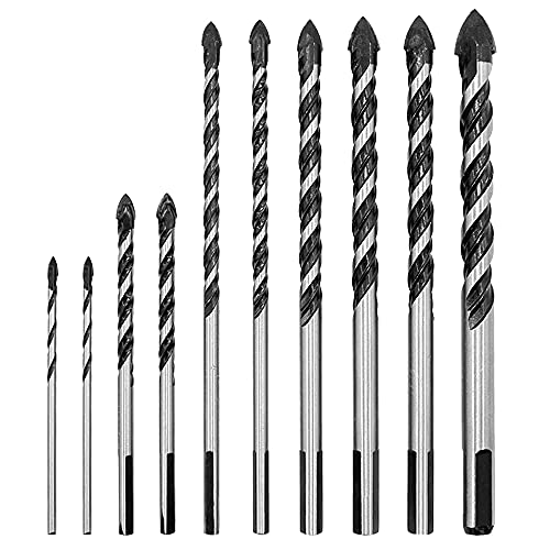 10 Piezas Juego de Brocas de Carburo de Tungsteno para azulejos, hormigón, ladrillo, vidrio, plástico y madera (3mm 4mm 6mm 8mm 10mm 12mm)