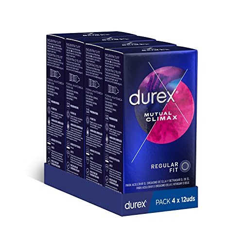 Durex Preservativos Retardante Climax Mutuo Con Puntos Y Estrias Para Estimular El Orgasmo De Ella Y Efecto Retardante Para Retrasar El De Él - 48 Condon, color Negro, 12 Unidad - Pack de 4