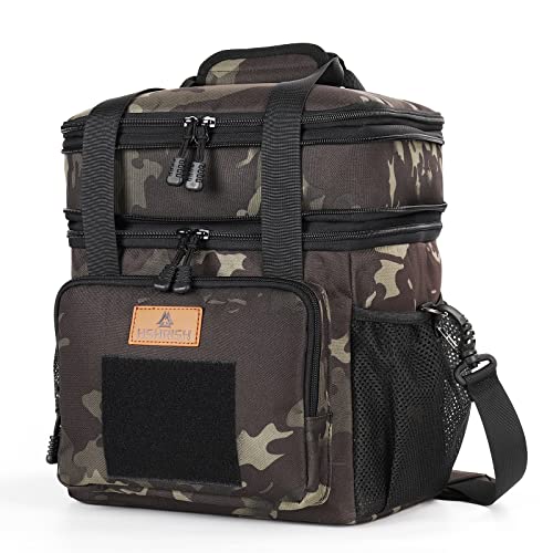 HSHRISH Bolsa Termica Porta Alimentos, Táctico Ajustable 10/16L Bolsa de Almuerzo, Impermeable Prueba de Fugas Isotermica Nevera Portatil Mochila, Bolsa Comida Trabajo Exterior Playa, Camuflaje negro