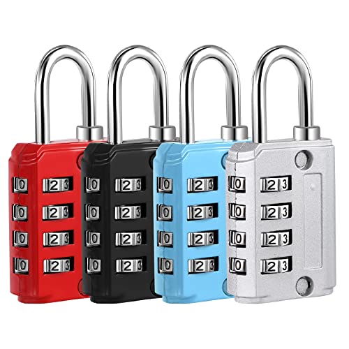 4 Piezas Candado Combinacion 4 Digitos, Candado Taquilla Seguridad Gimnasio de Código para Taquilla, Gimnasio, Maleta Viaje, Maleta de Equipaje (Plata, Negro, Azul, Rojo)