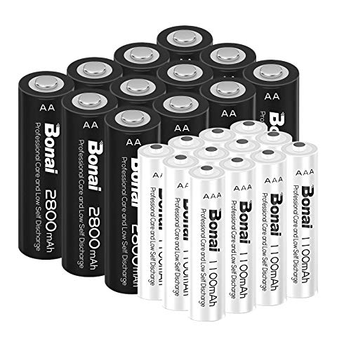 BONAI 24 Piezas Pilas Recargables AA/AAA,Batería AA AAA 2800/1100 mAh 1.2V 1200 Ciclos de Pilas AA Recargable NI-MH, AAA Recargable Precargadas, Baja Autodescarga