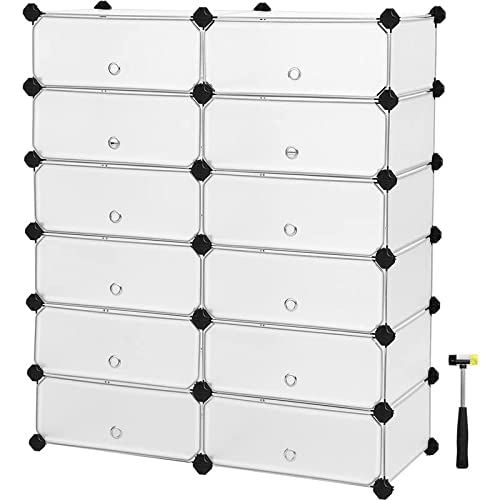 SONGMICS Estantería por módulos Organizador de Zapatos, Zapatero con 12 estantes, 83 x 31 x 105 cm, Resistente al Polvo, Color Blanco LPC26W