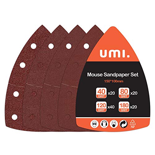 Amazon Brand - Umi 100 Piezas Juego de Hojas de Lija, Lijas para Lijadora Múltiple, Hojas Multilijadoras de Grano 40 80 120 180