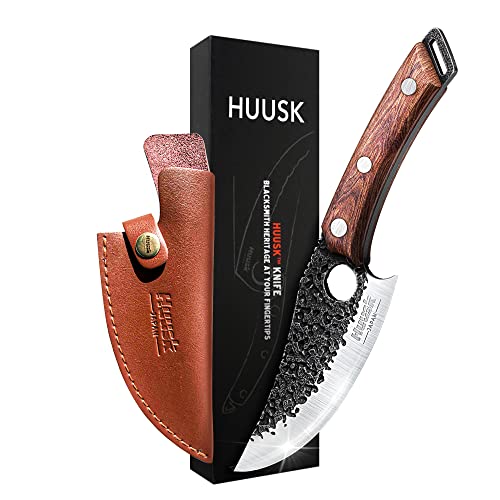 Huusk - Juego de cuchillos de cocina japoneses con funda de cuero de primera calidad. Diseñado para equilibrio y control, mezclando estilo moderno con atractivo tradicional.