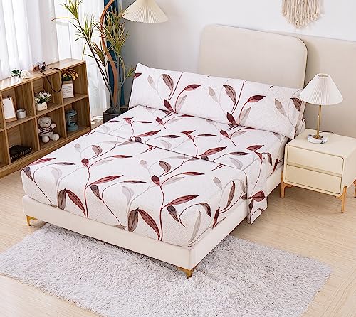 Meishida Juego Sábanas Estampada para Cama 150-3 Piezas - Sábana Bajera Ajustable 150x200+25cm, Encimera 220x250cm, Funda de Almohada 45x165cm (MO-06, Cama 150)