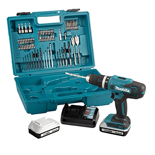 Makita HP488DAEX1 - Taladro atornillador de impacto (13 mm, 2 baterías de 18 V, 2 Ah Li-ion + 74 accesorios + estuche