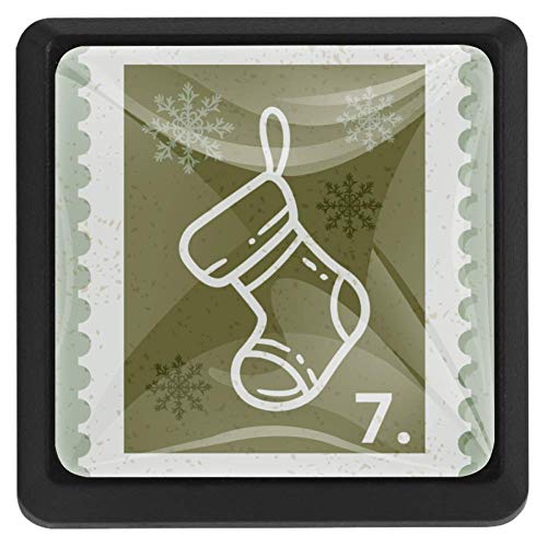 Pomos cuadrados para cajones, 3 paquetes de tiradores de 37 mm con sello de Navidad vintage, para armarios de dormitorio, armarios o cocina, Vintage Christmas Stamp Sock, 37x25x17mm/1.45x0.98x0.66in