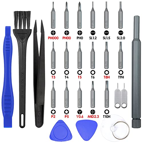 Destornilladores precisión Kit juego destornillador pequeño Torx T3 T4 T5 T6 T8H T9H T10H, Triwing Y000/Y0.6, P2 P5 PH000, plano -1.2 etc Set Herramientas para iphone Macbook PS4 PS5 Xbox Gafas