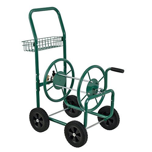 pro.tec] Carro portamangueras Metal (XL) Profesional (Conexiones: 3/4 Pulgadas) (Color: Verde) - Carrete para Manguera portátil - Desenrolla a 90° en la dirección de Desplazamiento
