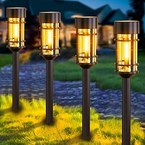 nipify Luces Solares para Camino Exterior 4 Pack Luces Solares Led Exterior Jardin Impermeables Iluminación de Caminos Balizas Solares para Exterior Jardin, Paisaje, Césped, Patio,Pasillo, Camino