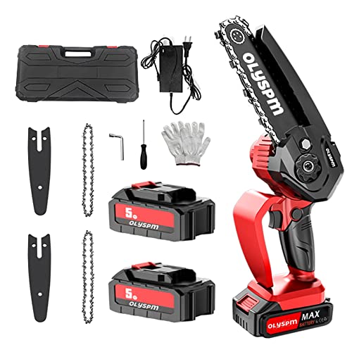 OLYSPM Motosierra Bateria,Mini de 6 Pulgadas,sierra electrica podar arboles con 2 Cadenas de Repuesto y 2 2000mAh Baterías