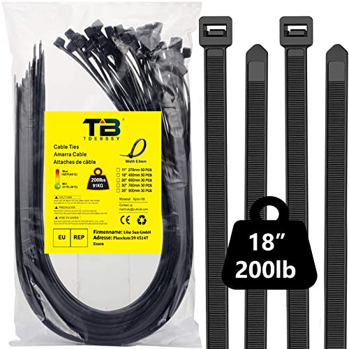 Bridas Plastico para Cables Grandes 450mm x 8,8mm, Bridas Plastico Grandes, 50 Piezas Bridas Negras Largas, Bridas Plastico Anchas Negras Grandes Fuertes Exterior, Bridas de Nylon Negras Bridas Cables