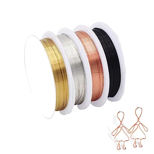 Alambre Abalorios, Alambre Manualidades, Alambre de Cobre, Alambre para Cuentas, 4 Rollos 0.4 mm Alambre de Cobre de Color para Artesanía Artística Bricolaje Pendiente Collar Joyería para Hacer