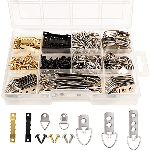Belle Vous Kit para Colgar Cuadros (Pack de 415) Gancho Diente de Sierra, Ganchos en D Variados y Tornillos – Ganchos Cuelga Cuadros, Arte, Espejos, Relojes, Tablones de Anuncios