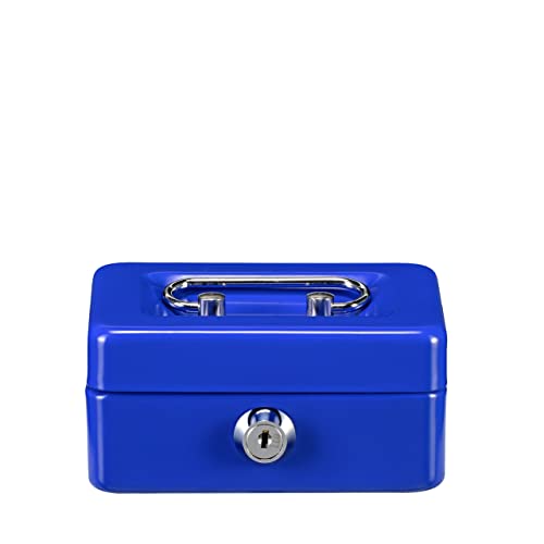 BURG-WÄCHTER Caja de caudales con cerradura de llave, Ranura para monedas y bandeja para dinero, Pequeña, Chapa de acero, Money 5012, Azul