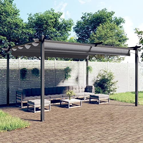 Festnight Pérgola de Jardín con Techo y Toldo Corredizo Ajustable,Pérgola de Acero 4x3 m 180 g/m² Cenador de Jardín con Toldo para Patio Terraza Acero y Poliéster Resistente al Agua y a UV Antracita