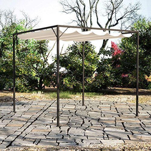 Festnight Pérgola de Acero con Techo Retráctil, Pérgola de Jardin 3x3m, Cenador con Tela de Poliéster Resistente al Agua y a UV, Uso para el Exterior Crema