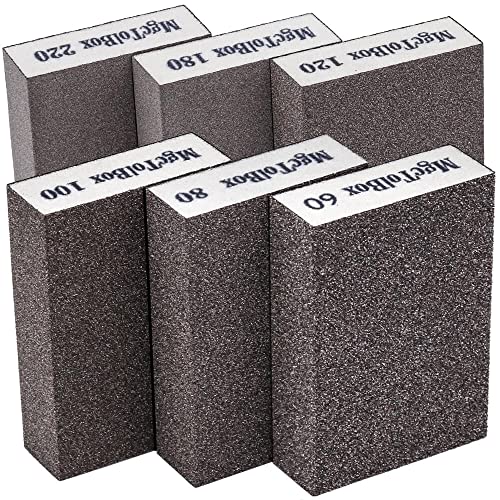 MgcTolBox 6 Taco Lija, Grano Grueso/Medio/Fino/Muy Fino Esponja de Lija, Lijado de Pintura de Madera, Óxido de Metal, Pared, Plástico