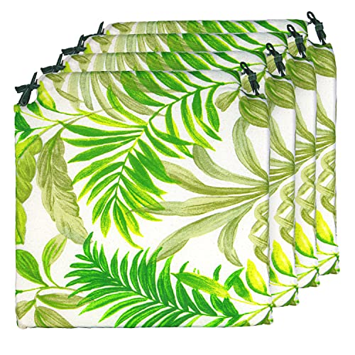 Tienda Eurasia - Pack de 4 Cojines para Sillas, Estampado Tropical Green, con 2 Correas de Sujeción. Apto para Interior - Exterior. Medidas 40x40cm