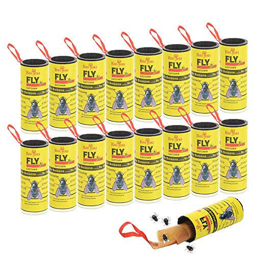 BaiYou Atrapa Moscas Adhesivo Trampa Moscas Fruta 16 Rollos Atrapa Moscas Tiras Atrapamoscas Atrapa Mosquitos para Invernadero Jardin Exterior Interior No Tóxico